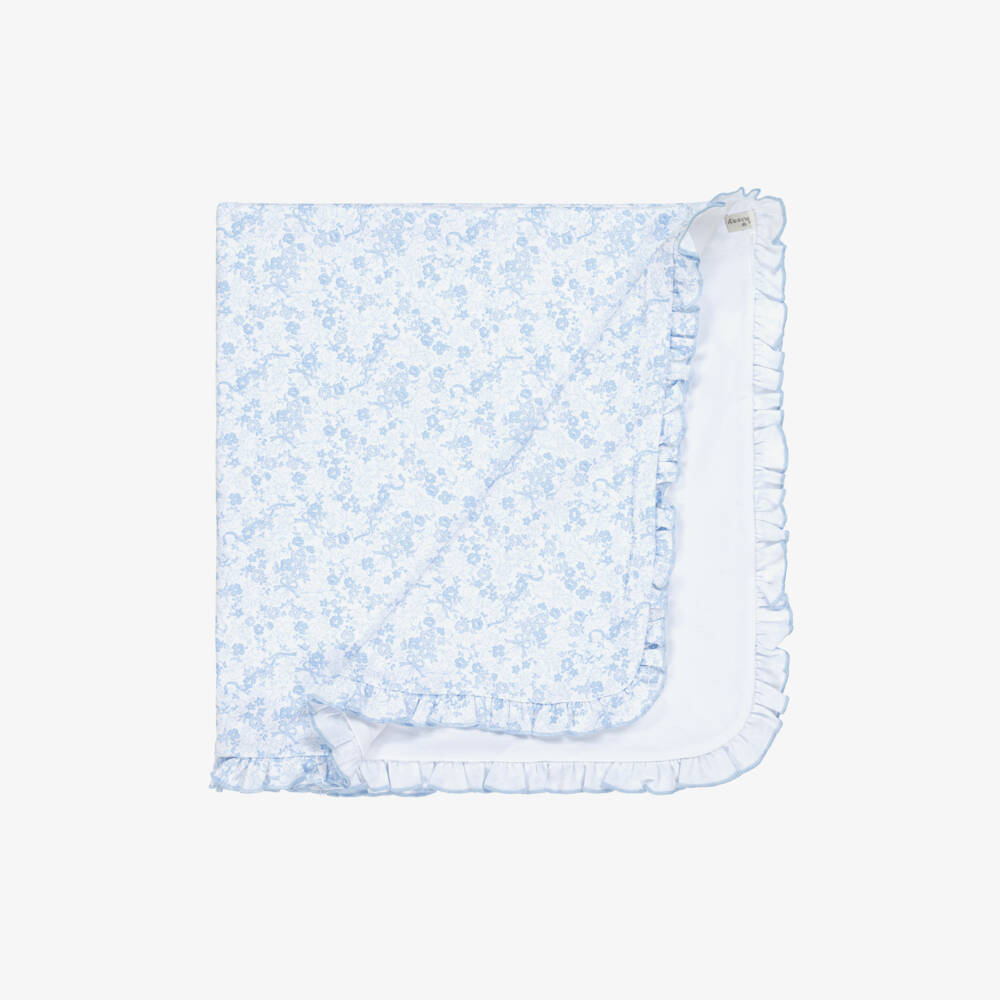 Kissy Kissy-Girls Blue Floral Cotton Blanket | Childrensalon