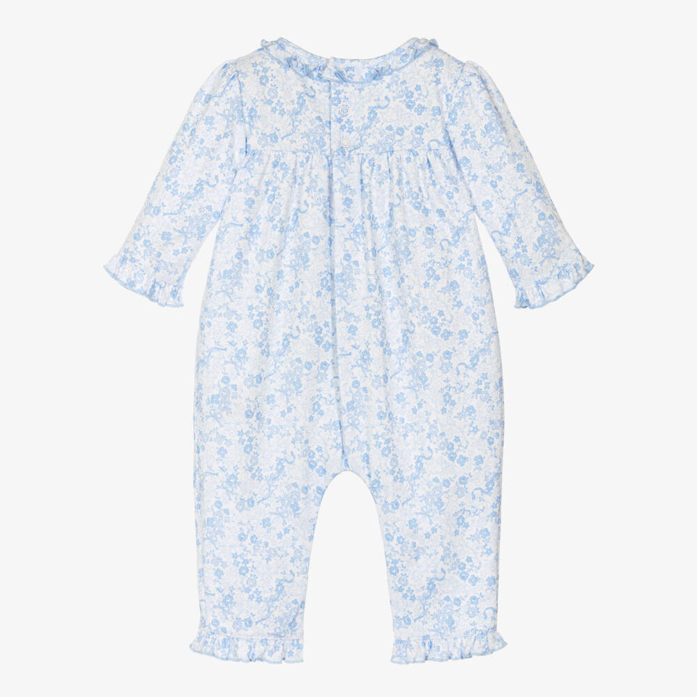 Kissy Kissy-Girls Blue Floral Pima Cotton Babygrow | Childrensalon