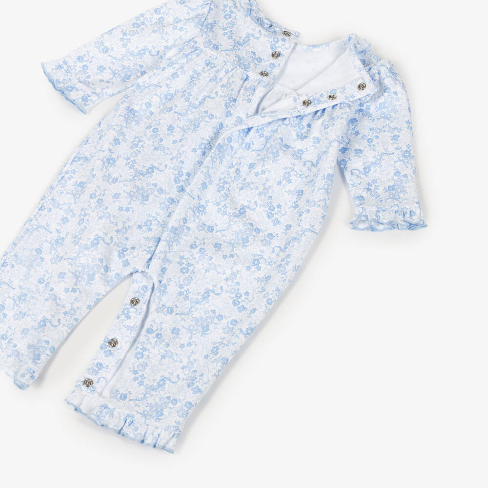 Kissy Kissy-Girls Blue Floral Pima Cotton Babygrow | Childrensalon