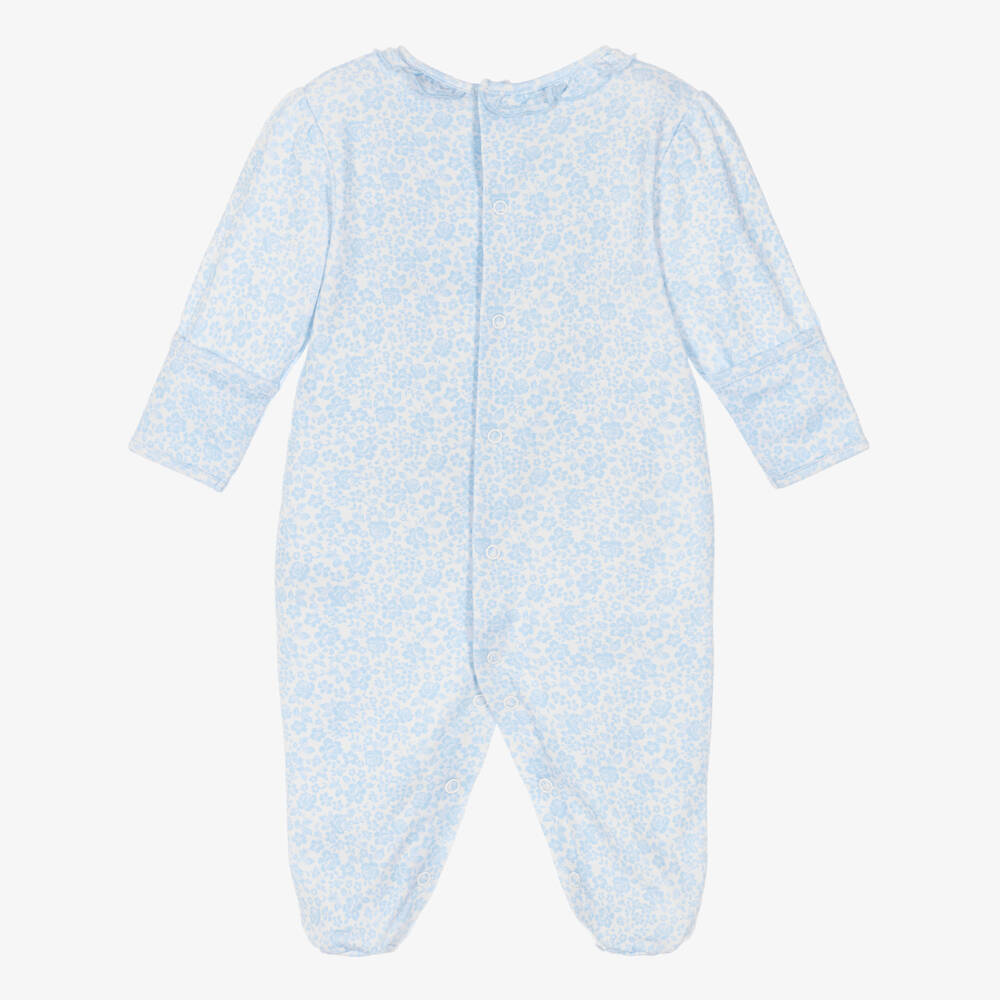 Kissy Kissy-Girls Blue Floral Pima Cotton Country Gardens Babygrow | Childrensalon