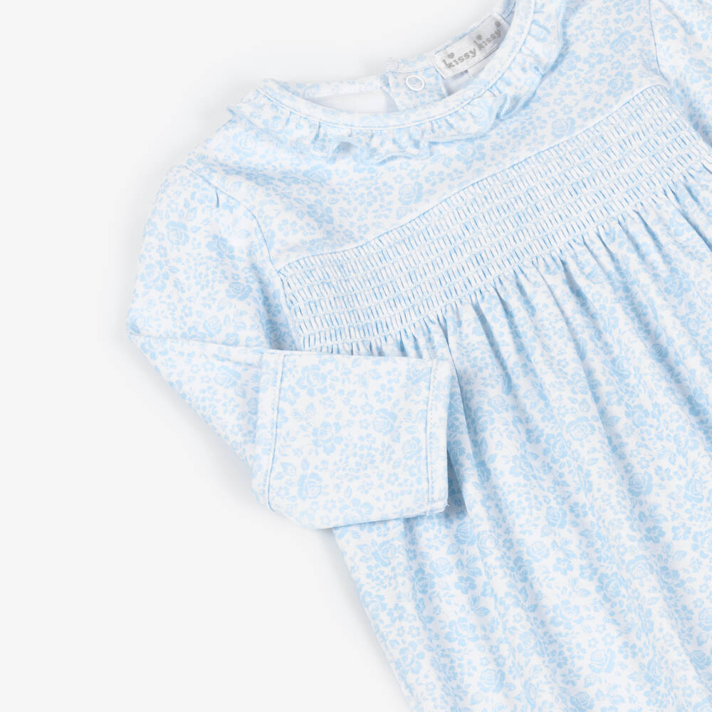 Kissy Kissy-Girls Blue Floral Pima Cotton Country Gardens Babygrow | Childrensalon