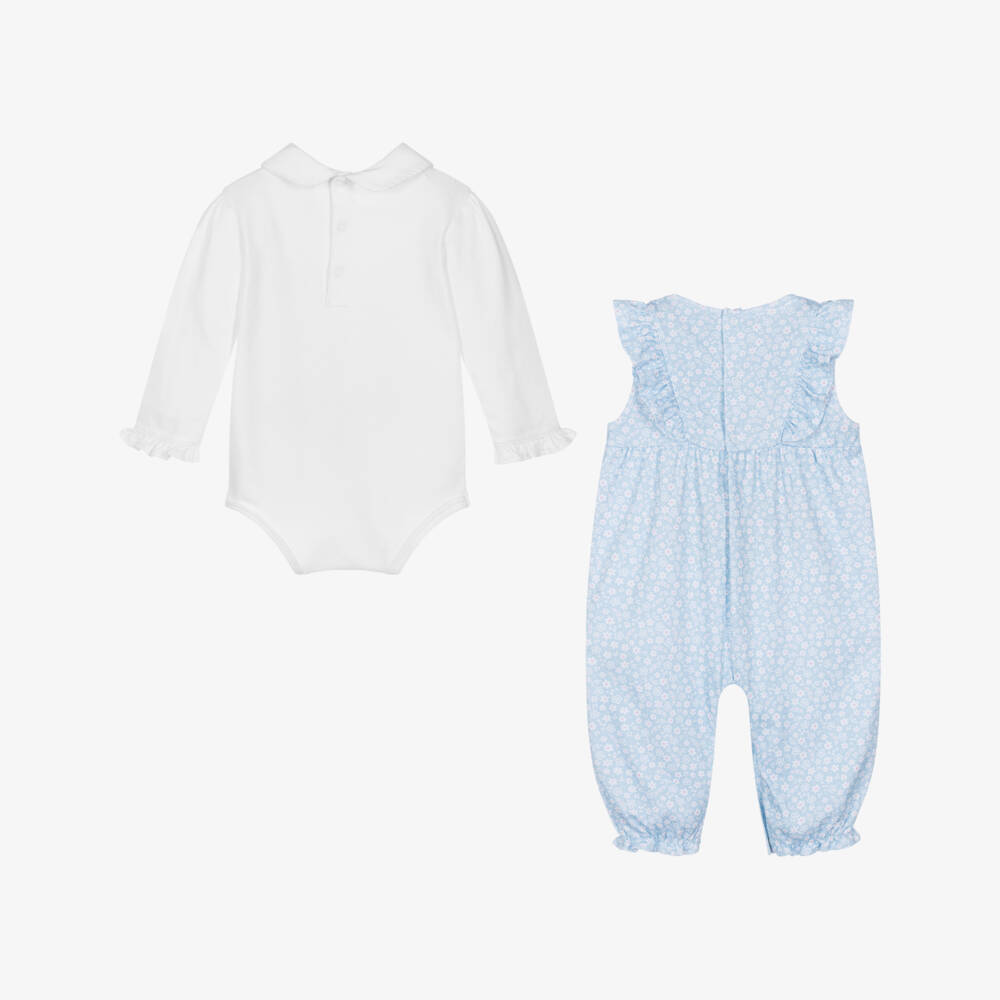 Kissy Kissy-طقم دنغري أزرق مزهر للبنات من قطن بيما | Childrensalon