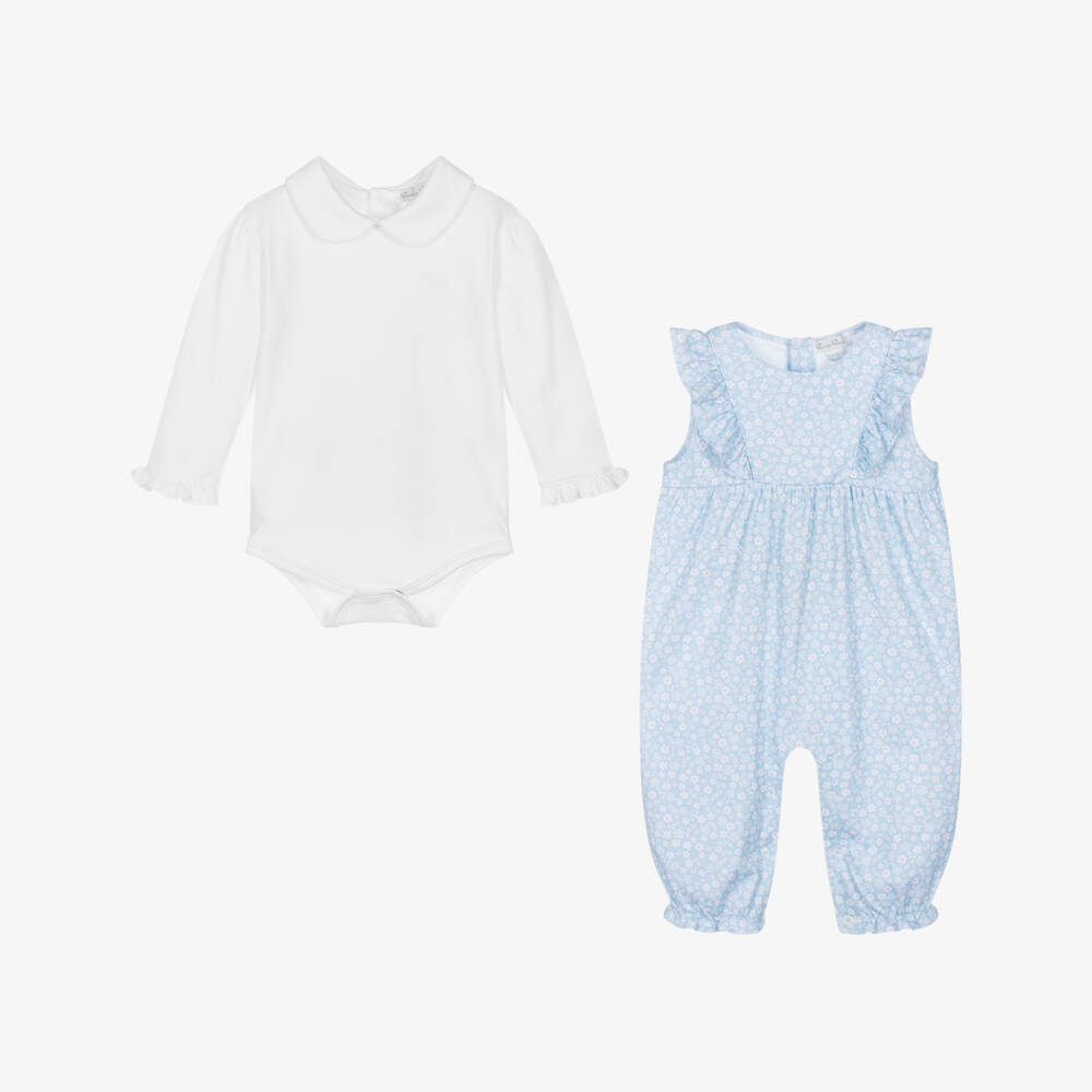 Kissy Kissy-طقم دنغري أزرق مزهر للبنات من قطن بيما | Childrensalon