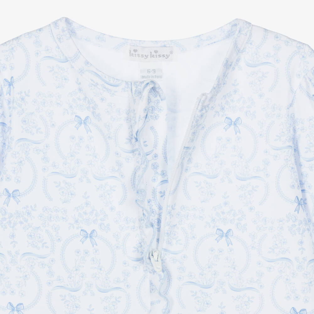 Kissy Kissy-Girls Blue Pima Cotton Blooming Bows Babygrow | Childrensalon