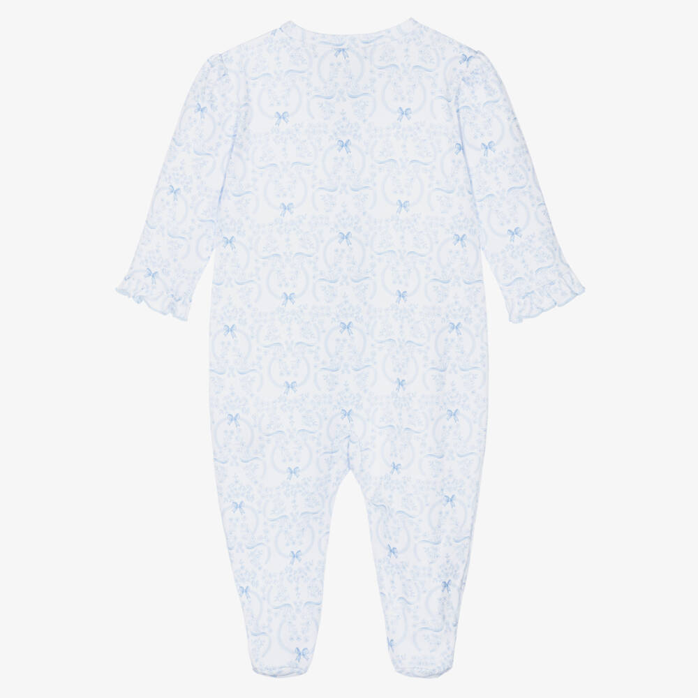 Kissy Kissy-Girls Blue Pima Cotton Blooming Bows Babygrow | Childrensalon