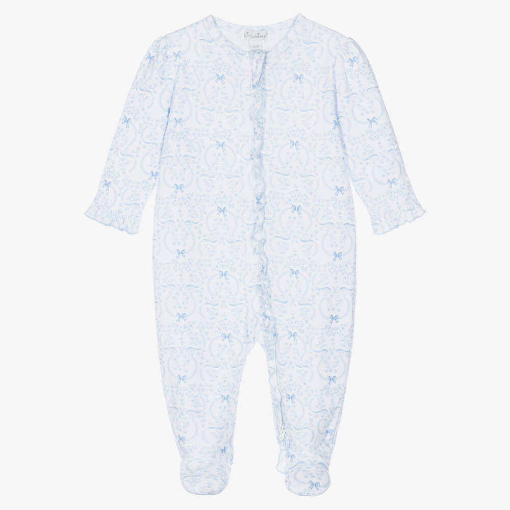 Kissy Kissy-Girls Blue Pima  Cotton Blooming Bows Babygrow | Childrensalon