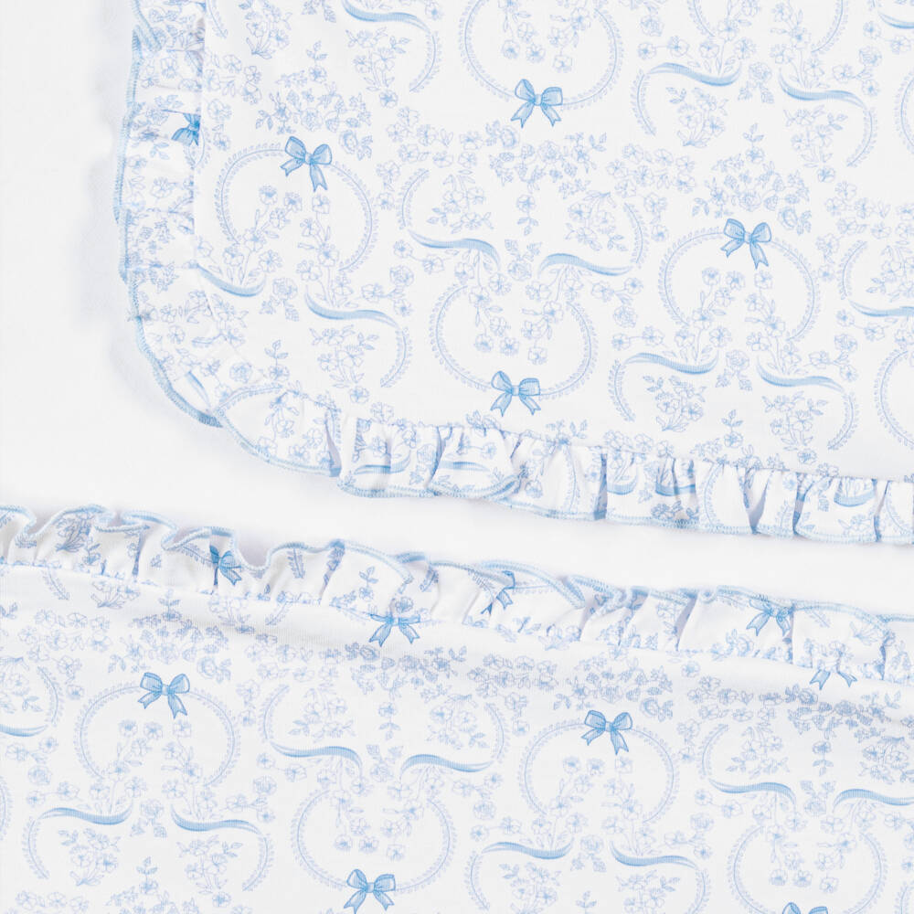 Kissy Kissy-Girls Blue Pima Cotton Blooming Bows Blanket (74cm) | Childrensalon