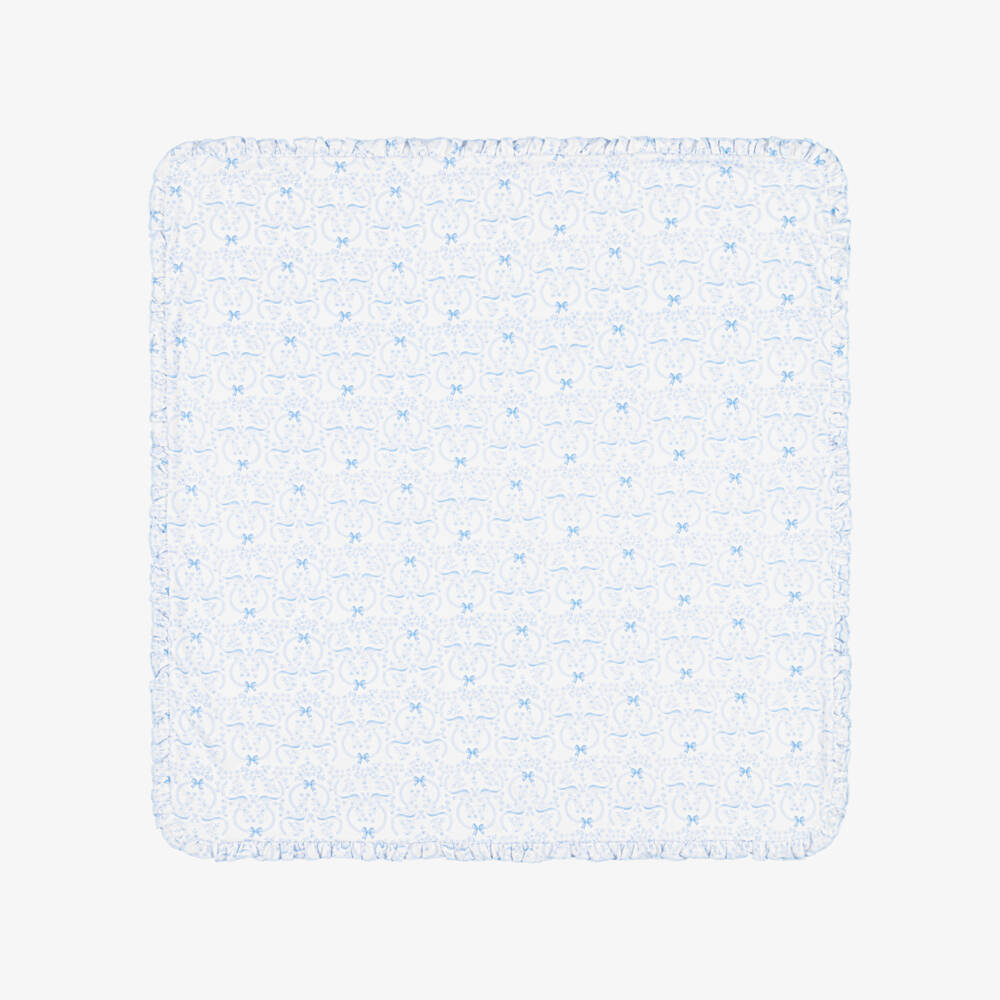 Kissy Kissy-Girls Blue Pima Cotton Blooming Bows Blanket (74cm) | Childrensalon