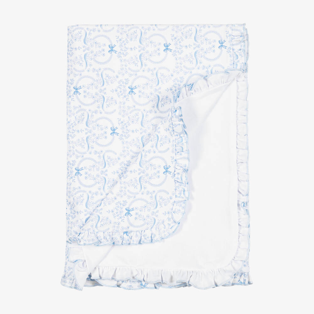 Kissy Kissy-Girls Blue Pima Cotton Blooming Bows Blanket (74cm) | Childrensalon