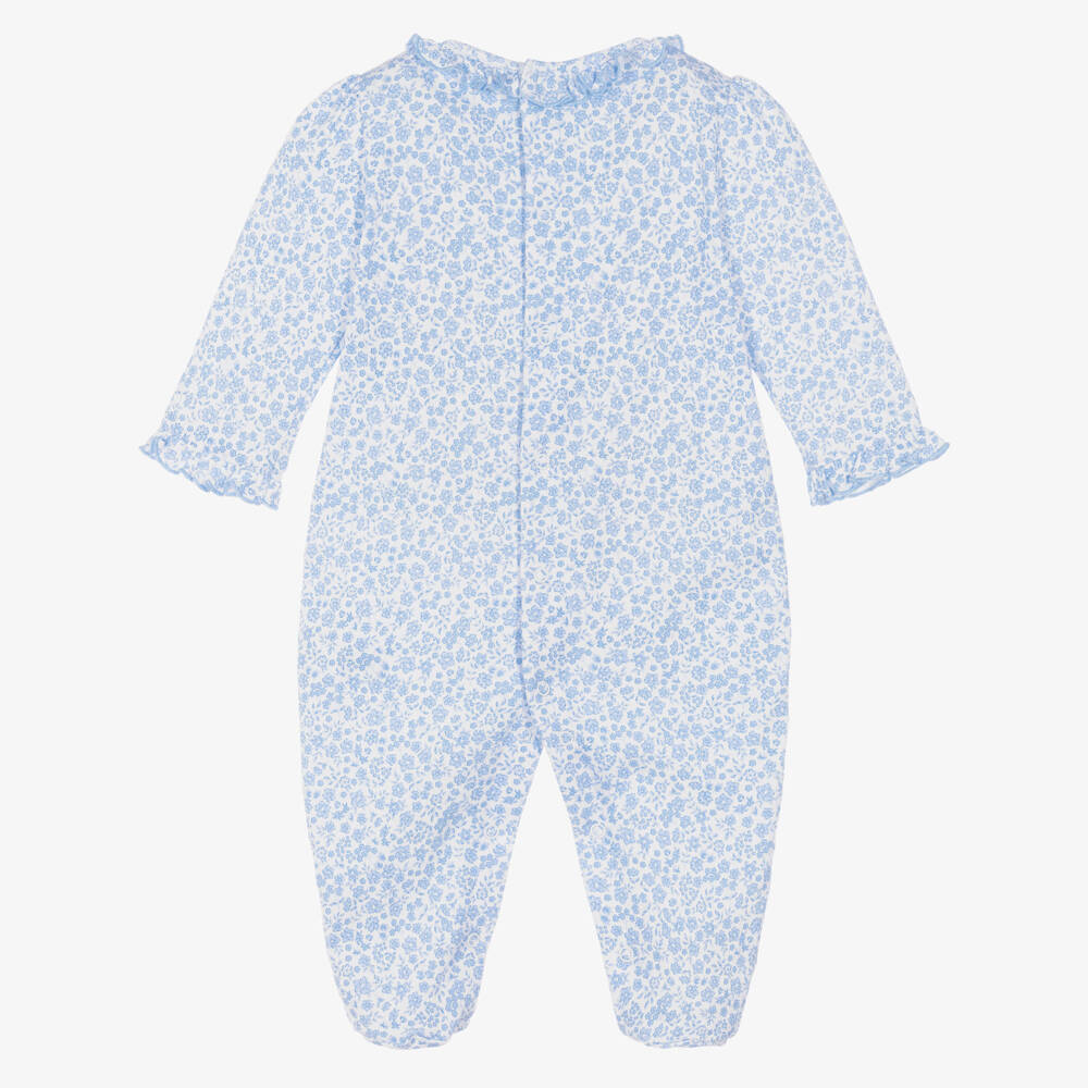 Kissy Kissy-Girls Blue Pima Cotton Fall Blooms Babygrow | Childrensalon