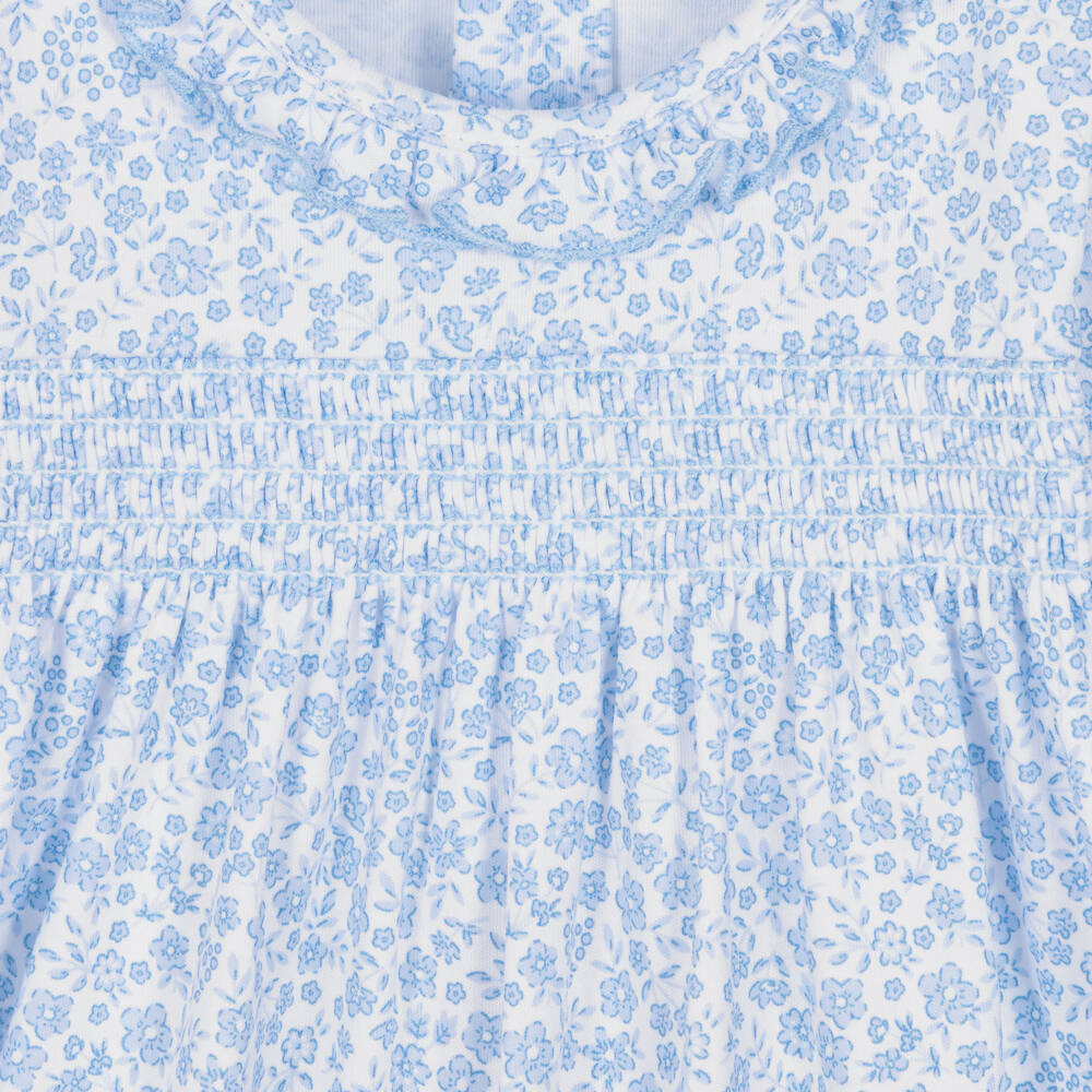 Kissy Kissy-Girls Blue Pima Cotton Fall Blooms Babygrow | Childrensalon