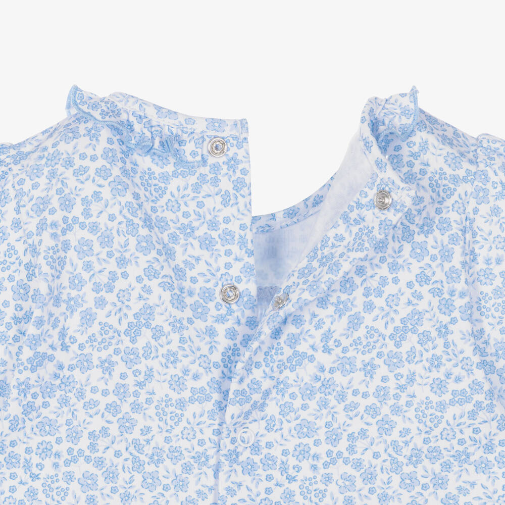 Kissy Kissy-Girls Blue Pima Cotton Fall Blooms Babygrow | Childrensalon