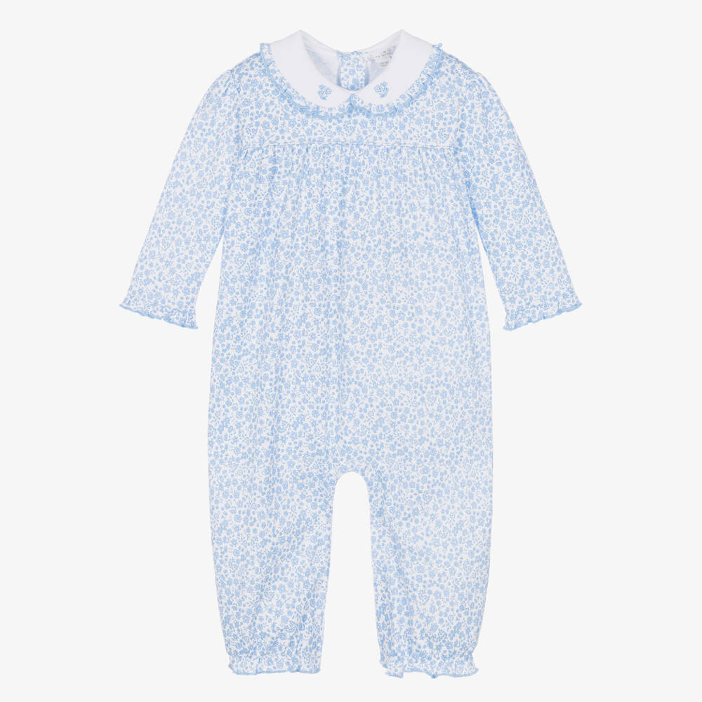 Kissy Kissy-Girls Blue Pima Cotton Fall Blooms Babysuit | Childrensalon