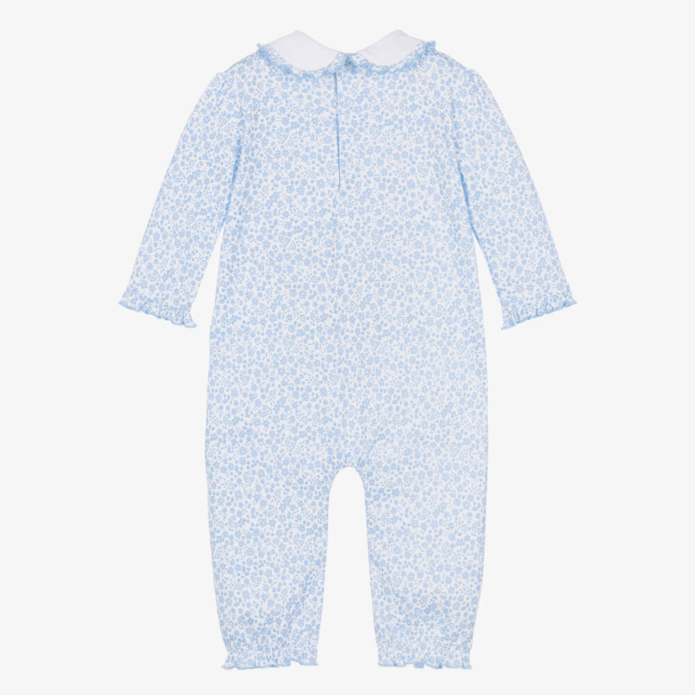Kissy Kissy-Girls Blue Pima Cotton Fall Blooms Babysuit | Childrensalon