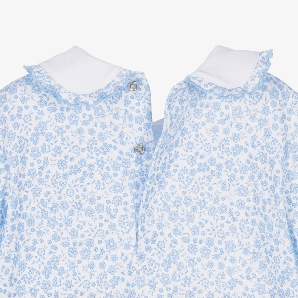 Kissy Kissy-Girls Blue Pima Cotton Fall Blooms Babysuit | Childrensalon