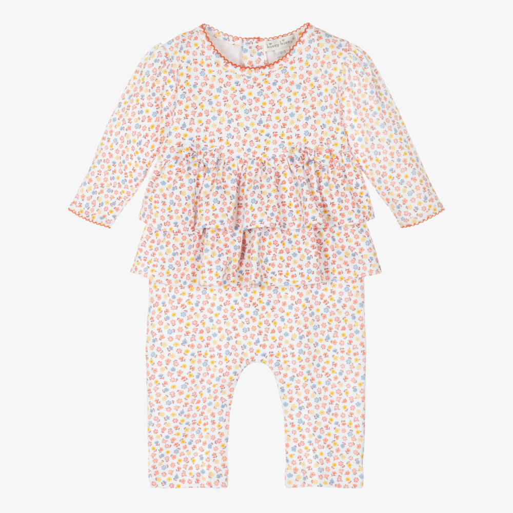 Kissy Kissy-جمبسوت قطني برتقالي مزهر للبنات | Childrensalon