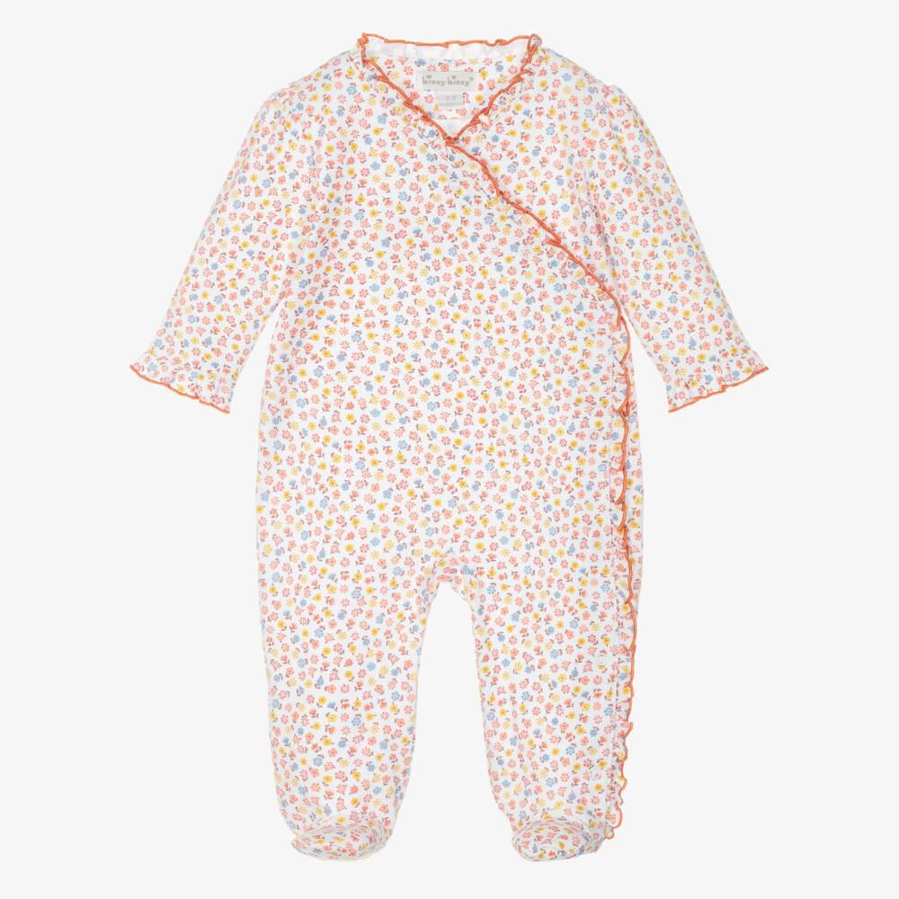 Kissy Kissy-بيجامة أطفال بنات برتقالية مزينة بالزهور من قطن بيما النقي | Childrensalon