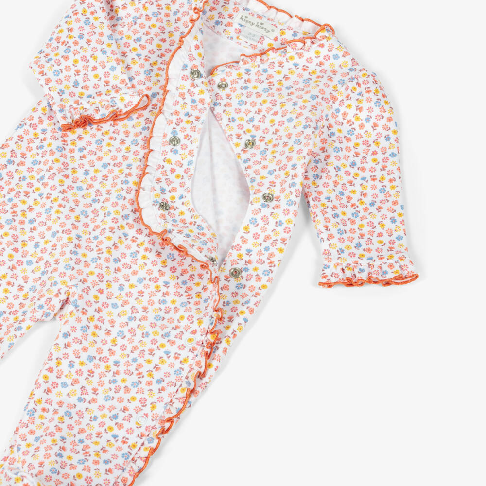 Kissy Kissy-Girls Orange Pima Cotton Patchwork Pumpkin Floral Babygrow | Childrensalon