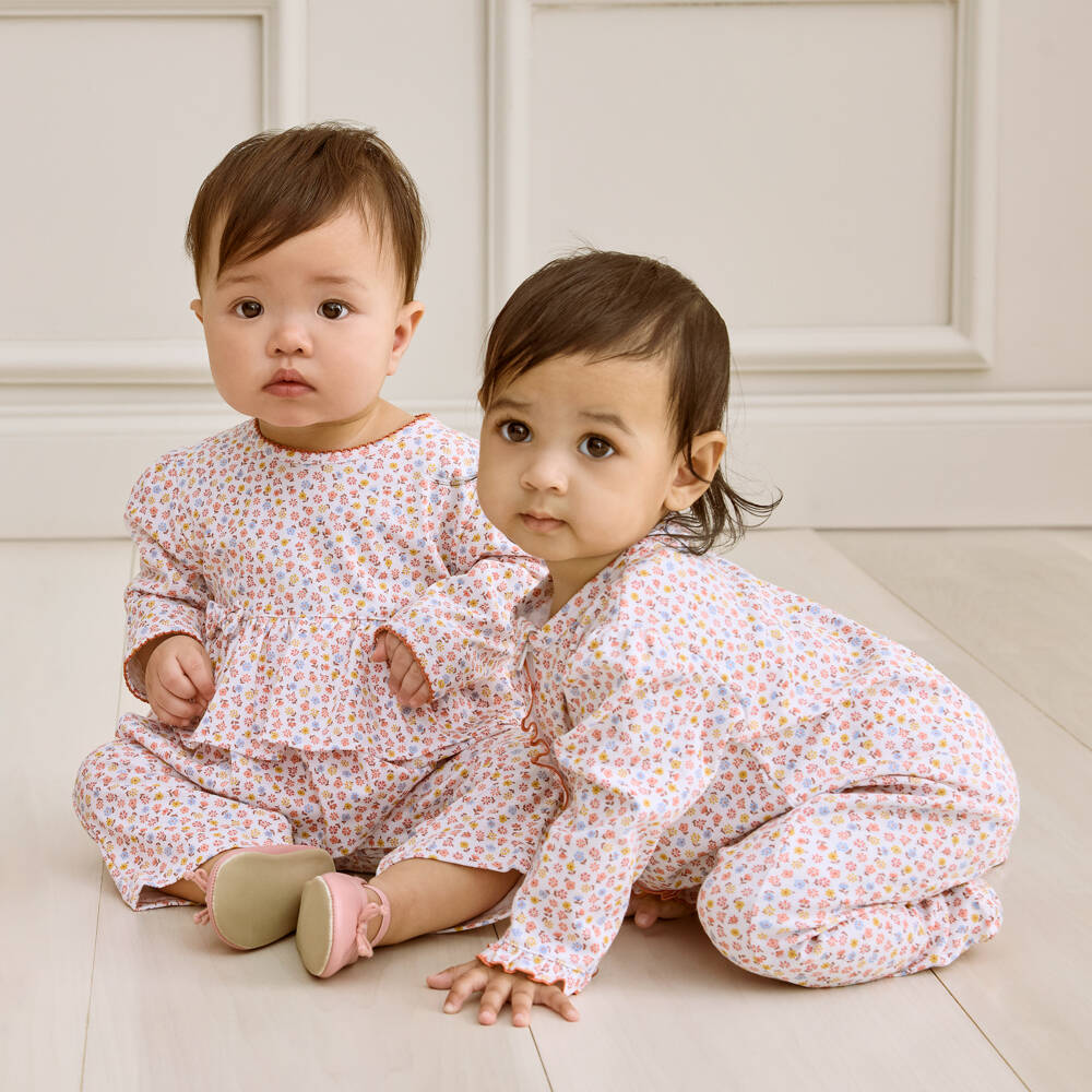 Kissy Kissy-Girls Orange Pima Cotton Patchwork Pumpkin Floral Romper | Childrensalon