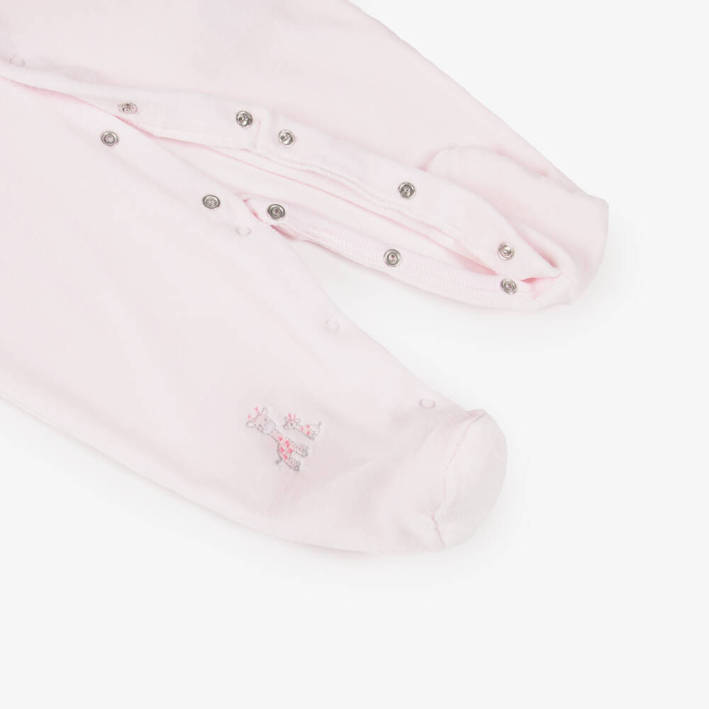 Kissy Kissy-Girls Pale Pink Velour Just Giraffes Babygrow | Childrensalon