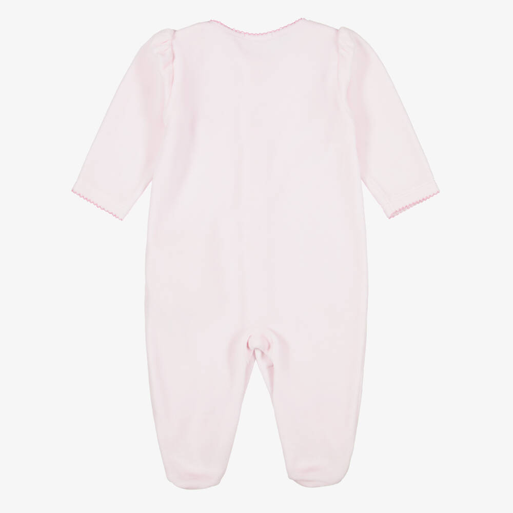 Kissy Kissy-Girls Pale Pink Velour Just Giraffes Babygrow | Childrensalon