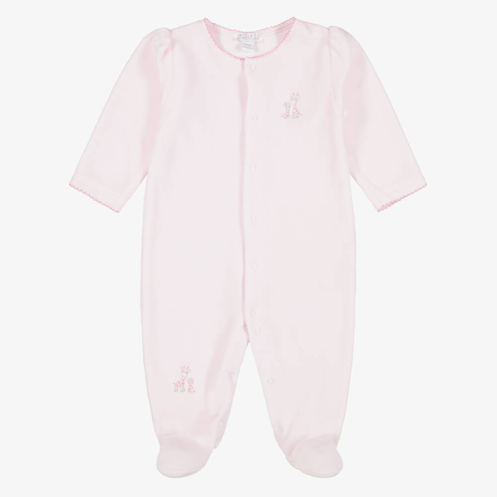Kissy Kissy-Girls Pale Pink Velour Just Giraffes Babygrow | Childrensalon
