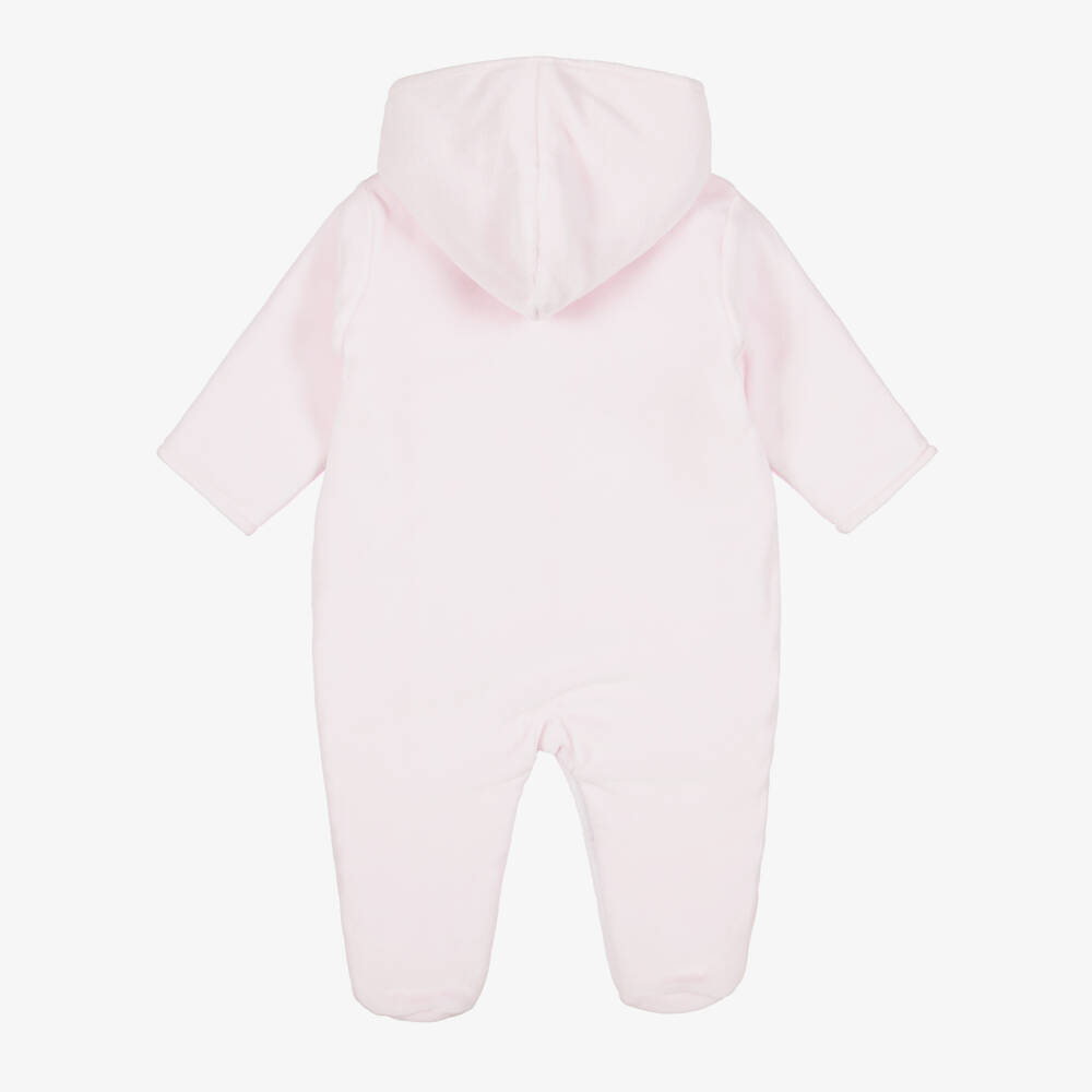 Kissy Kissy-Girls Pale Pink Velour Just Giraffes Pramsuit | Childrensalon