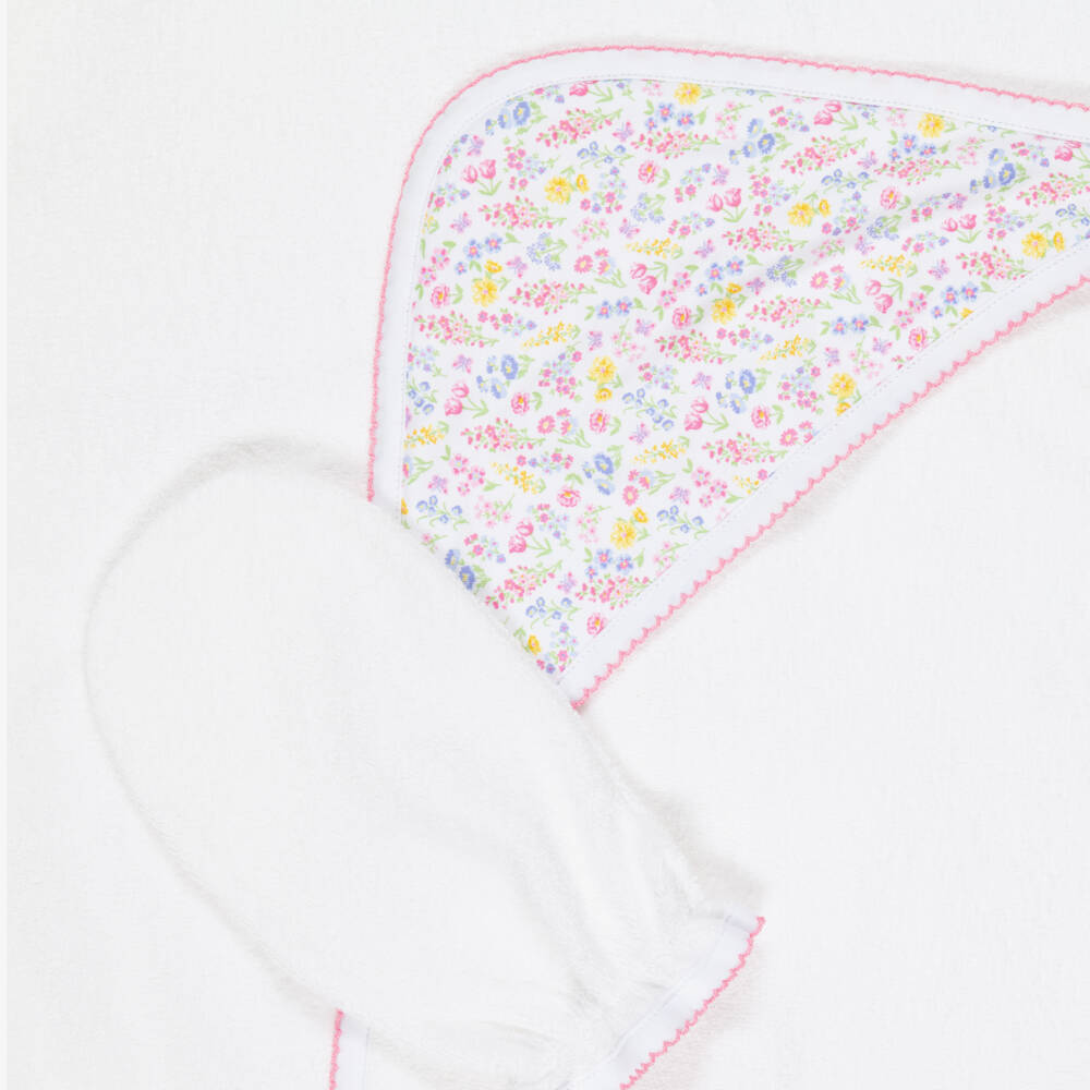 Kissy Kissy-Girls Pima Cotton Pastel Gardens Hooded Towel & Mitt Set | Childrensalon