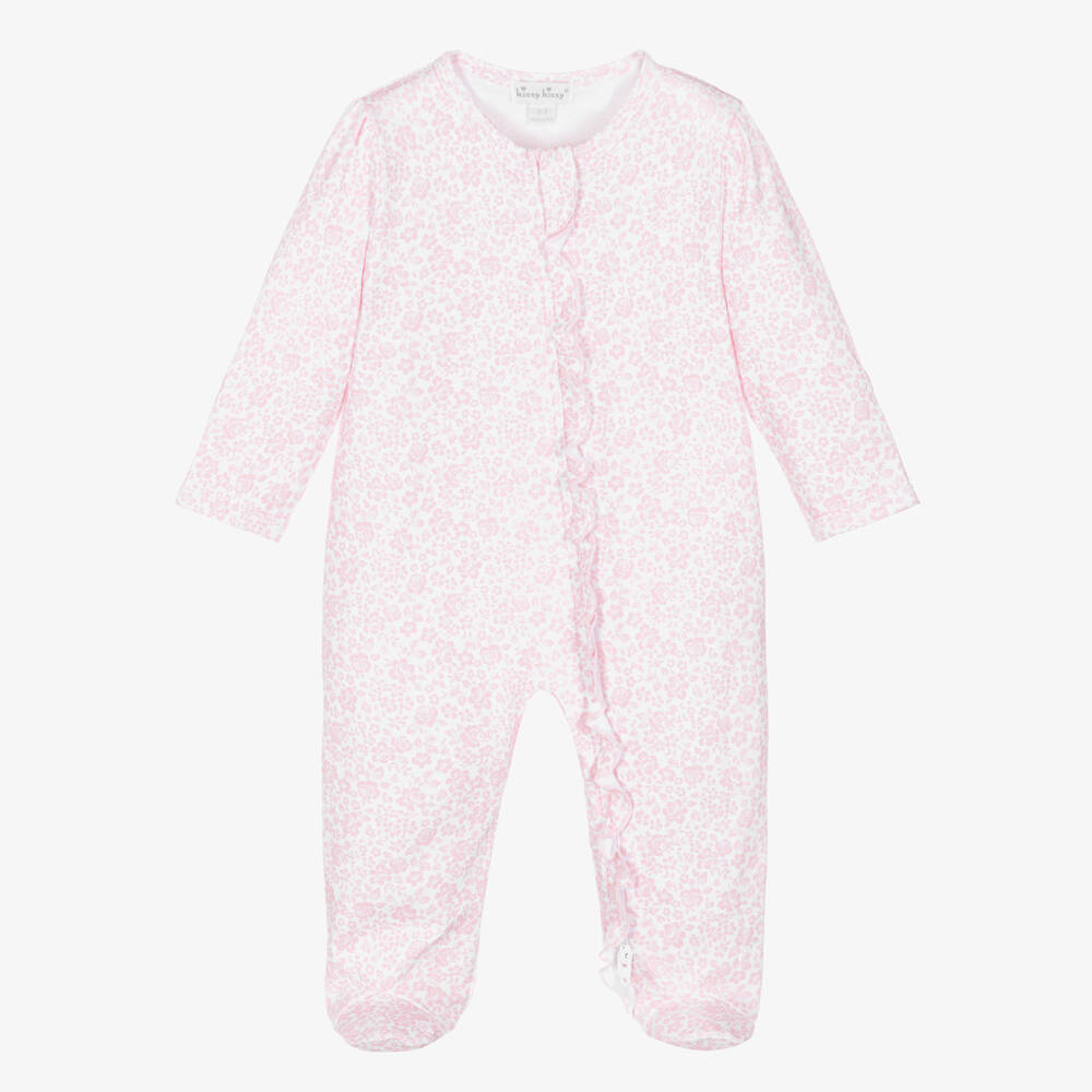 Kissy Kissy-Girls Pink Floral Pima Cotton Country Gardens Babygrow | Childrensalon