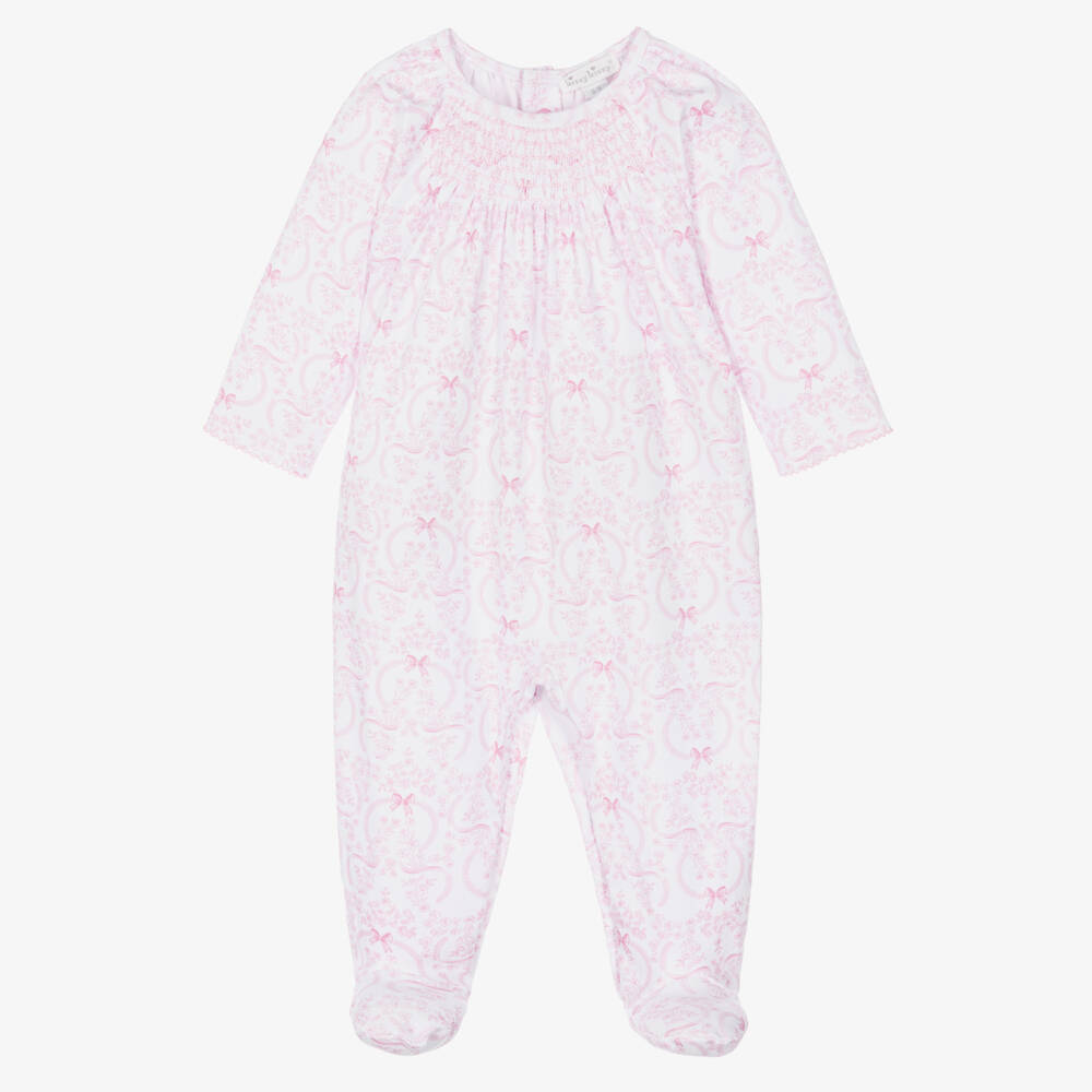 Kissy Kissy-Girls Pink Pima Cotton Blooming Bows Babygrow | Childrensalon