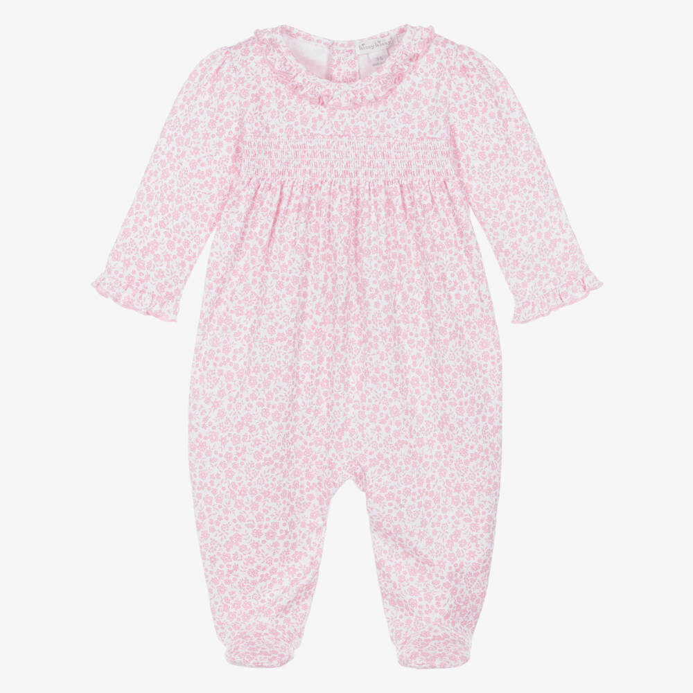 Kissy Kissy-Girls Pink Pima Cotton Fall Blooms Babygrow | Childrensalon