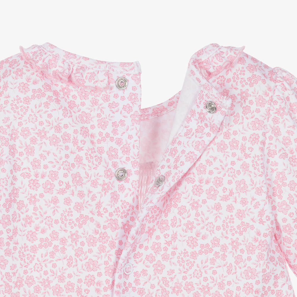Kissy Kissy-Girls Pink Pima Cotton Fall Blooms Babygrow | Childrensalon