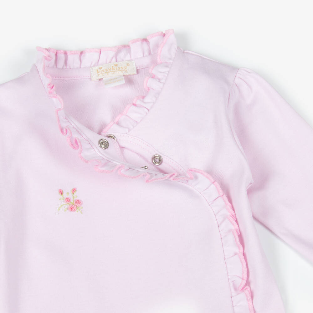 Kissy Kissy-Girls Pink Pima Cotton Victorian Roses Babygrow | Childrensalon