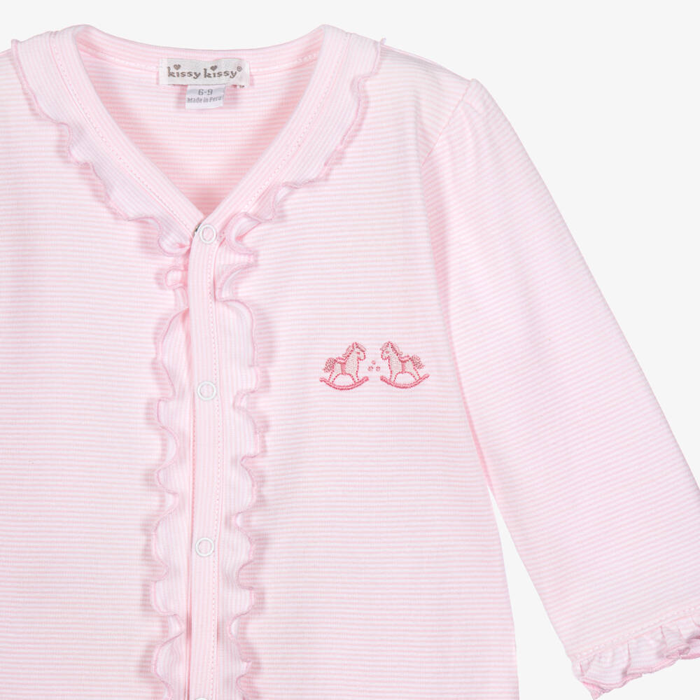 Kissy Kissy-Girls Pink Striped Gingham Rockers Cotton Babysuit | Childrensalon