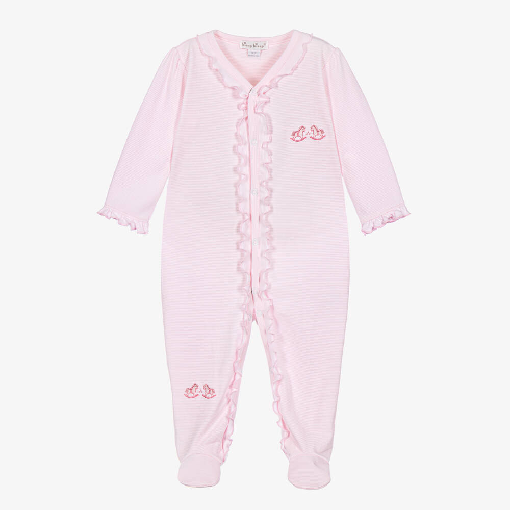Kissy Kissy-Girls Pink Striped Gingham Rockers Cotton Babysuit | Childrensalon