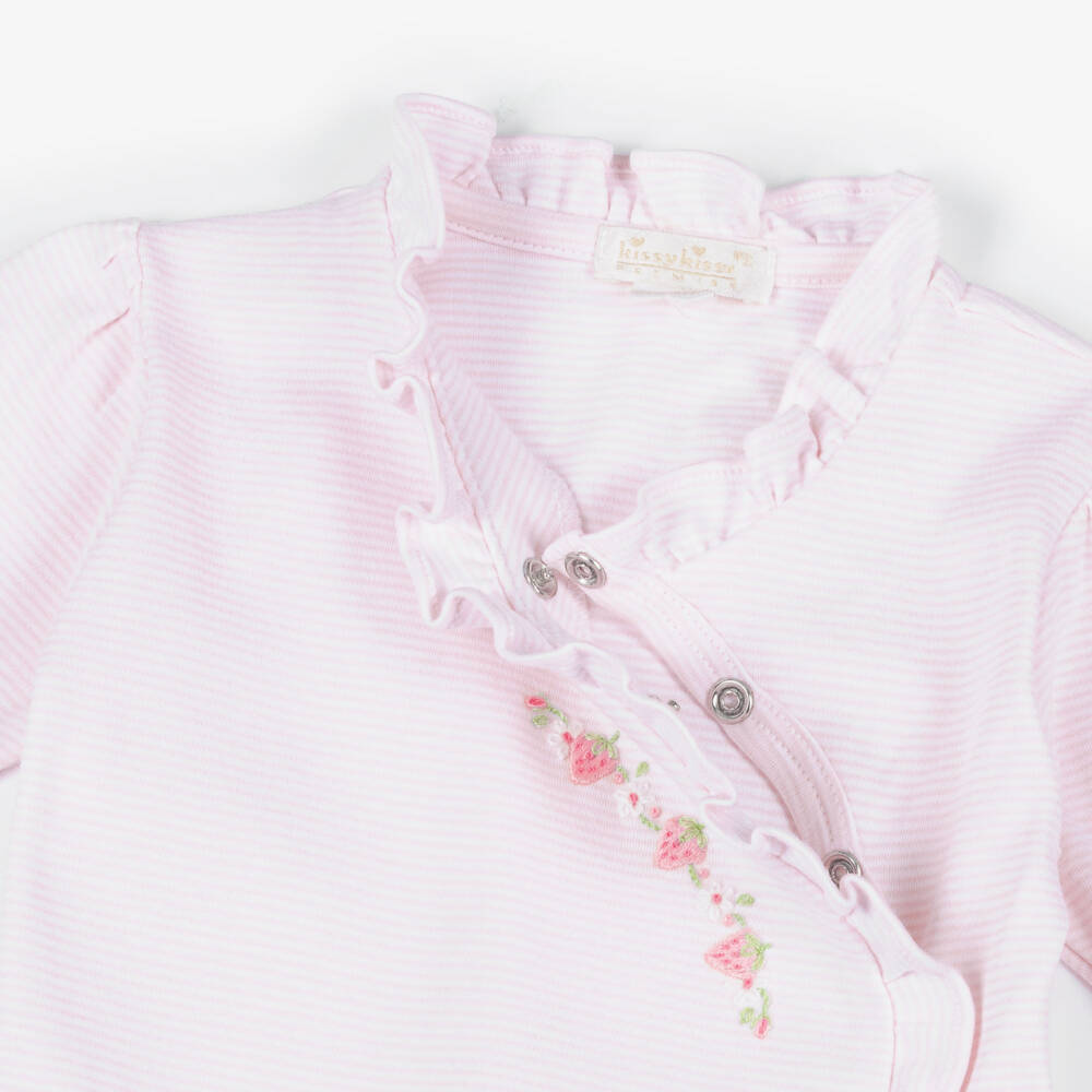 Kissy Kissy-Girls Pink Striped Pima Cotton Summer Medley Babygrow | Childrensalon