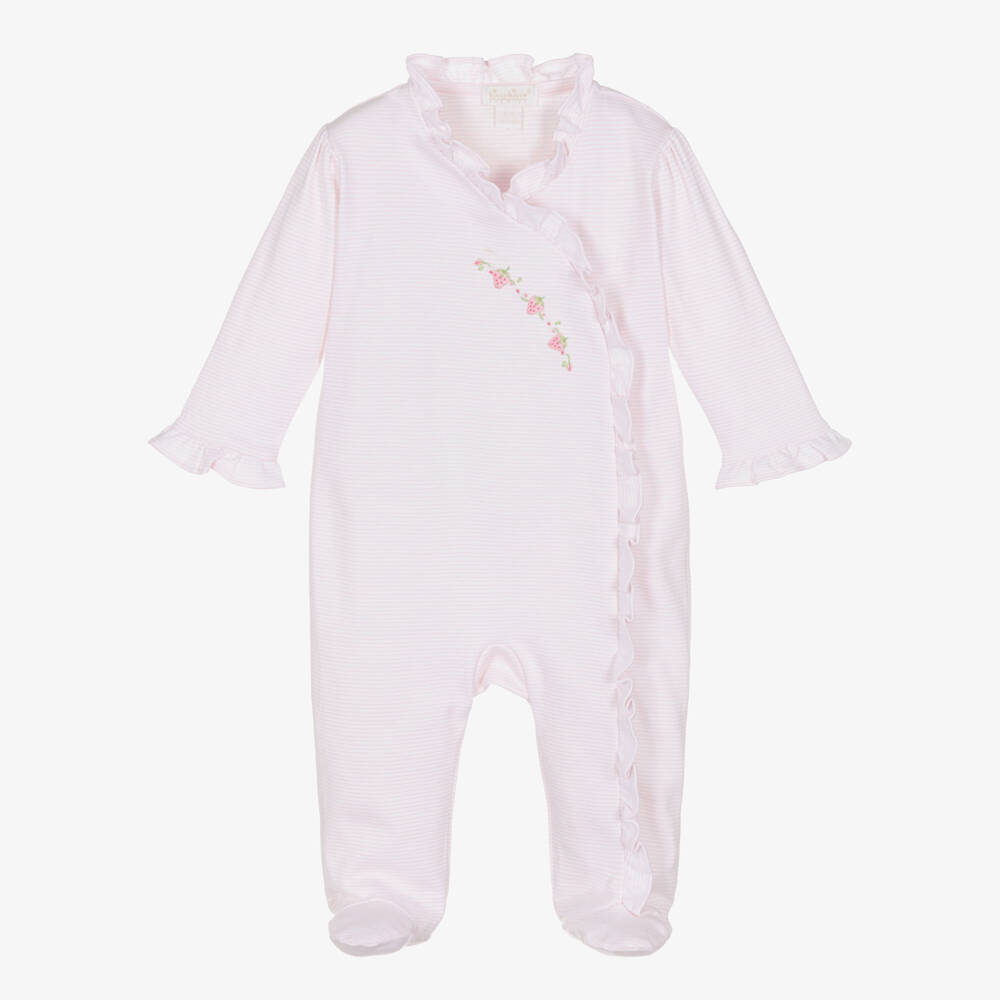 Kissy Kissy-Girls Pink Striped Pima Cotton Summer Medley Babygrow | Childrensalon