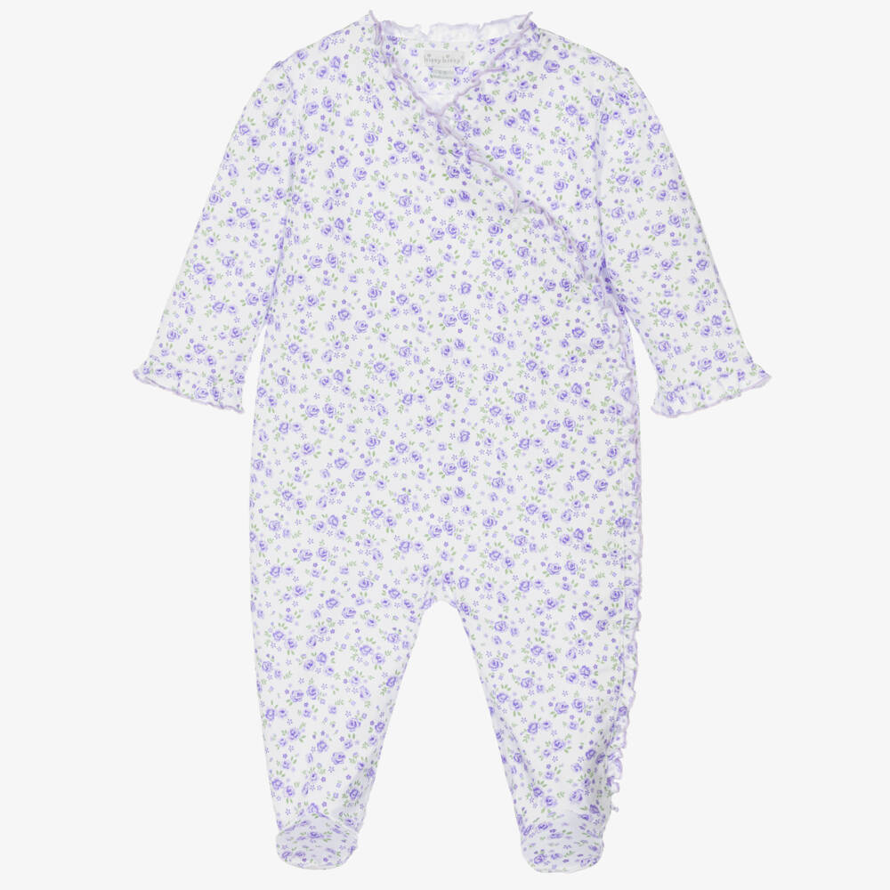 Kissy Kissy-Girls Purple Pima Cotton Cottage Roses Babygrow | Childrensalon