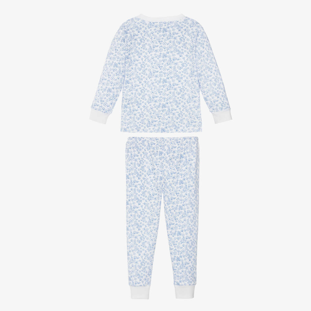Kissy Kissy-Girls White & Blue Pima Cotton Fall Flowers Pyjamas | Childrensalon