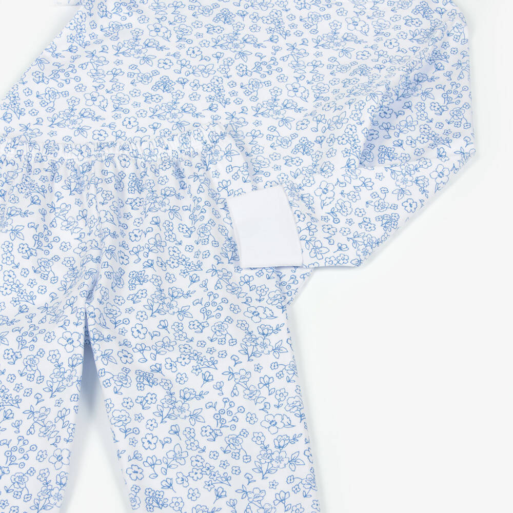Kissy Kissy-Girls White & Blue Pima Cotton Fall Flowers Pyjamas | Childrensalon