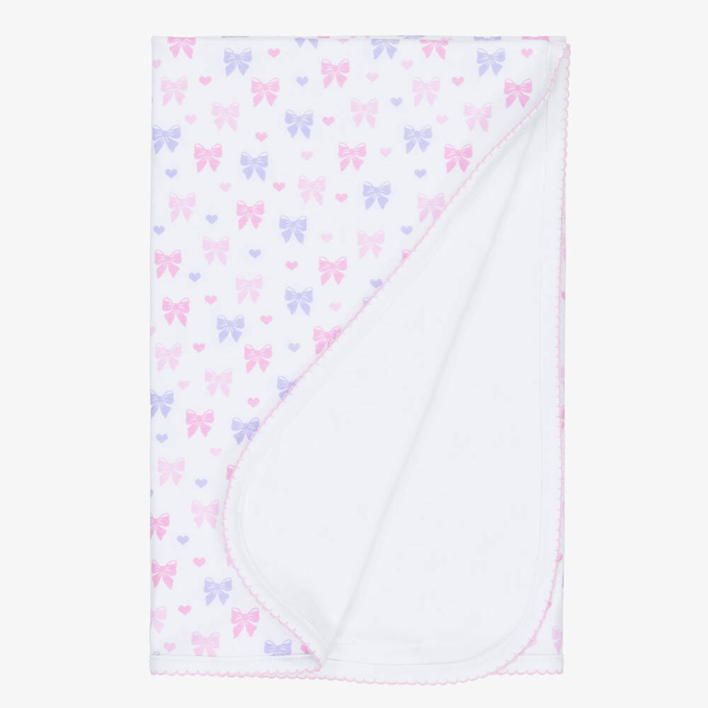 Kissy Kissy-Girls White Bow Pima Cotton Blanket | Childrensalon