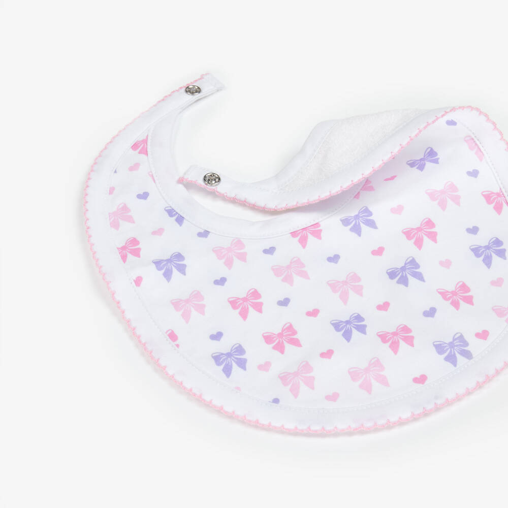 Kissy Kissy-Girls White Bows Pima Cotton Bib | Childrensalon