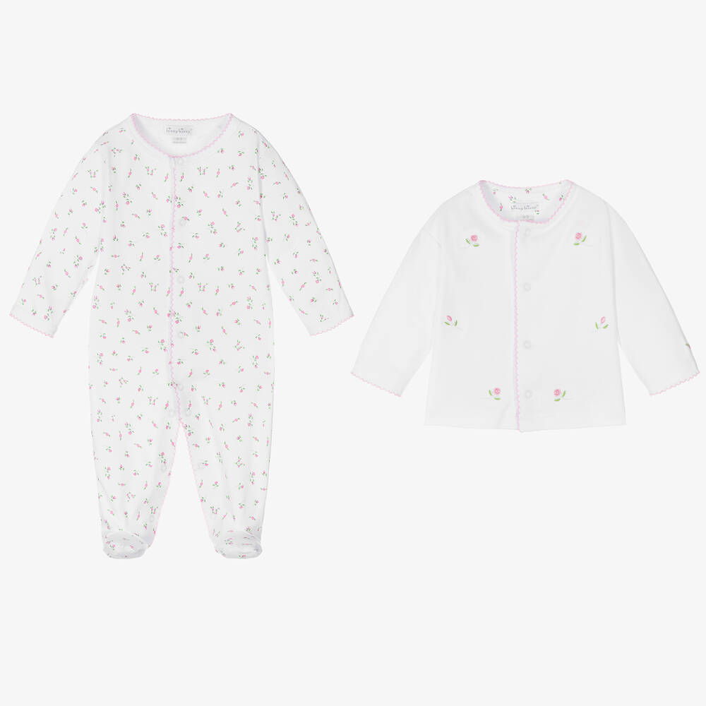 Kissy Kissy-Girls White Cotton Floral Babygrow Set | Childrensalon