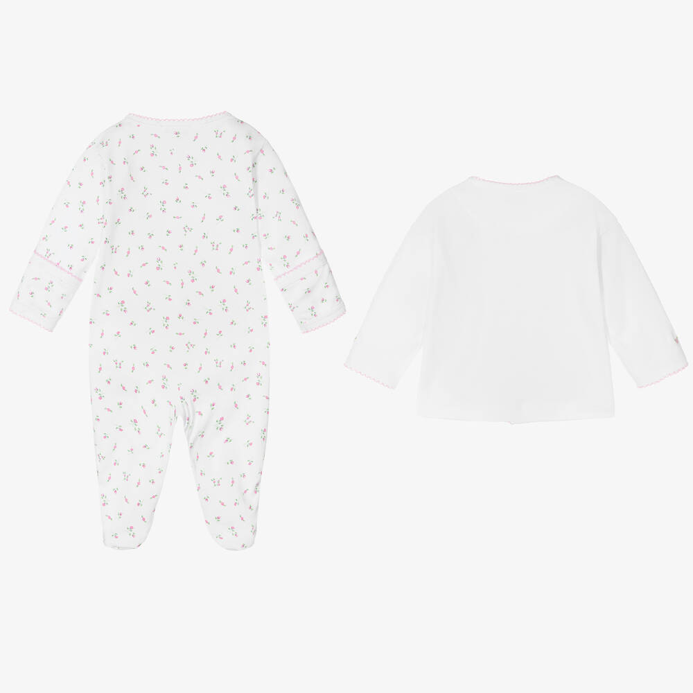 Kissy Kissy-Girls White Cotton Floral Babygrow Set | Childrensalon