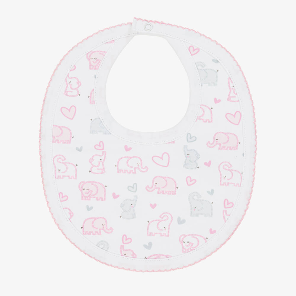 Kissy Kissy-Girls White Elephant Pima Bib | Childrensalon