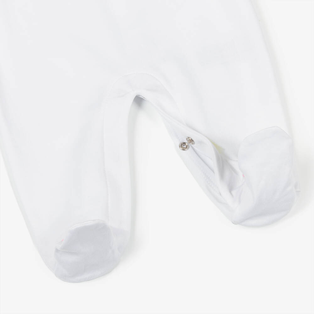 Kissy Kissy-Girls White Embroidered Pastel Gardens Pima Cotton Babygrow | Childrensalon