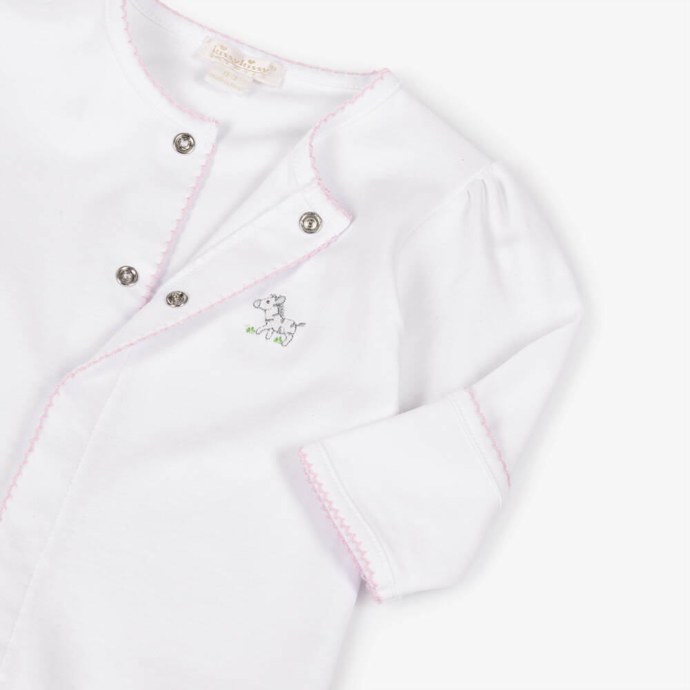 Kissy Kissy-Girls White Pima Cotton Babygrow with Safari Party Embroidery | Childrensalon