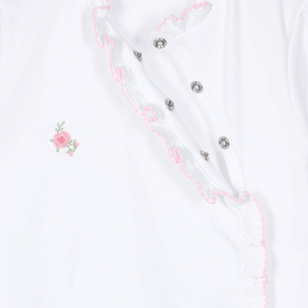 Kissy Kissy-Girls White Pima Cotton Cottage Roses Babygrow | Childrensalon