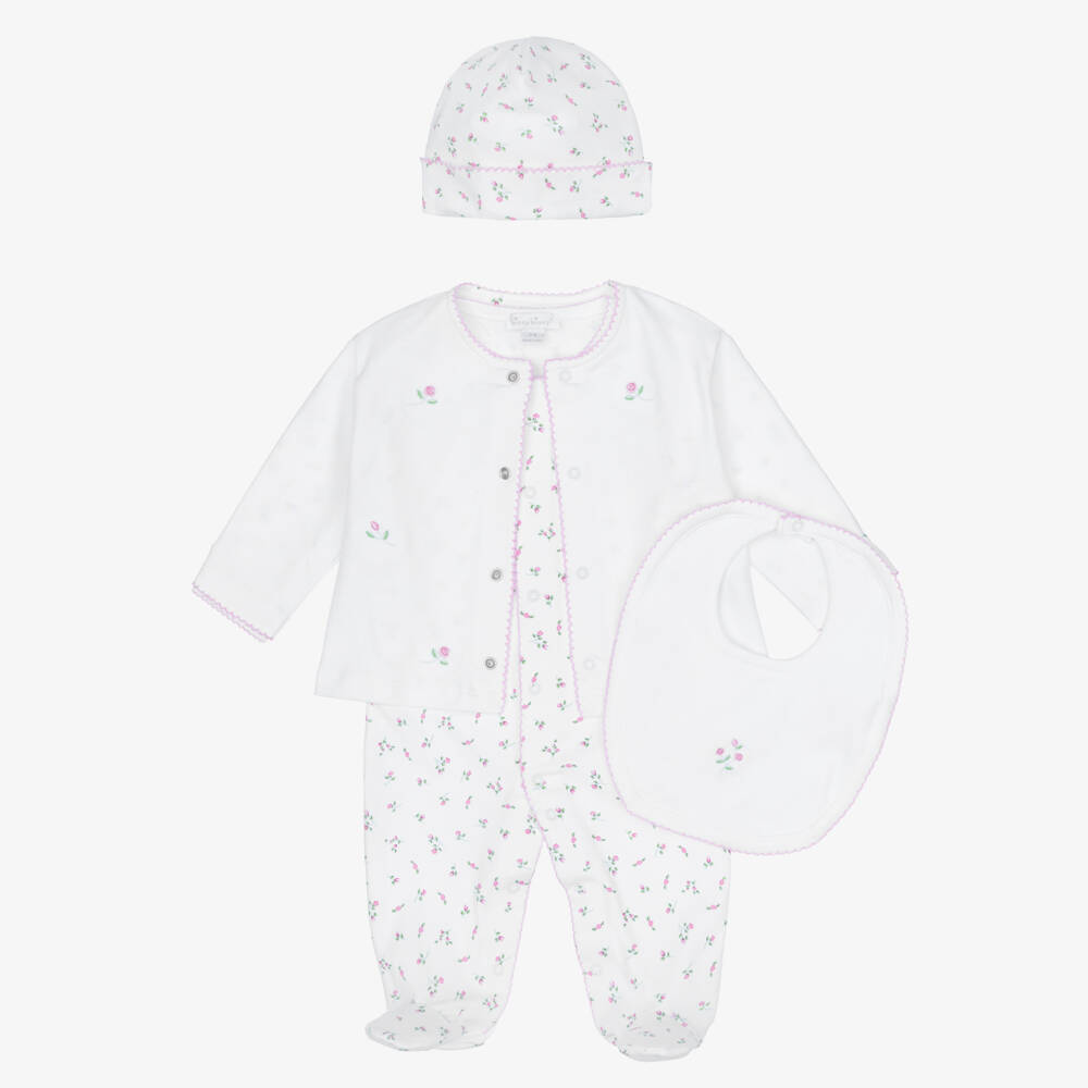 Kissy Kissy-Girls White Pima Cotton Garden Rose Babysuit Set | Childrensalon