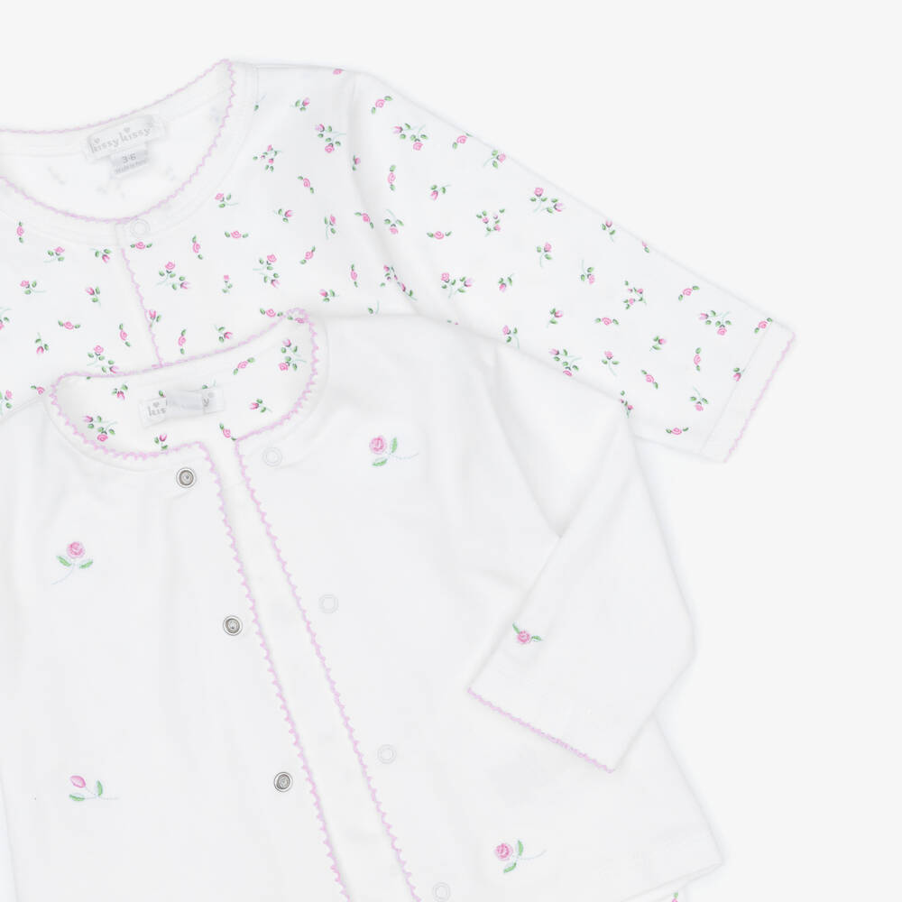 Kissy Kissy-Girls White Pima Cotton Garden Rose Babysuit Set | Childrensalon